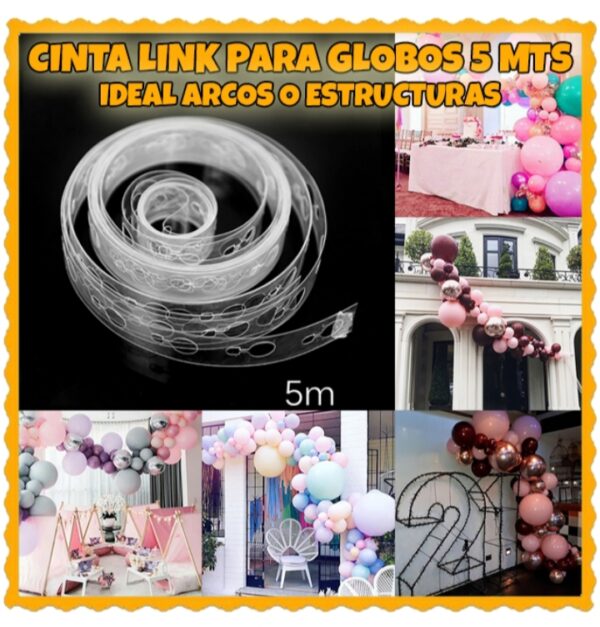 Cinta link  5 mts para formar arco de globos de látex pulgadas