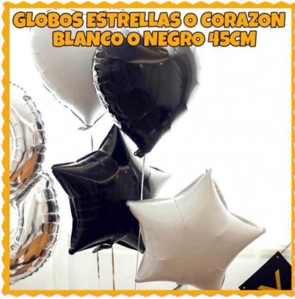 Corazones y estrellas 45cm negro y blanco
