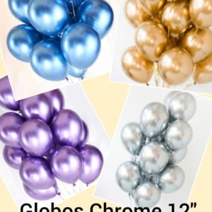 Globos cromados 12"  oro, rosa gold , azul  plata