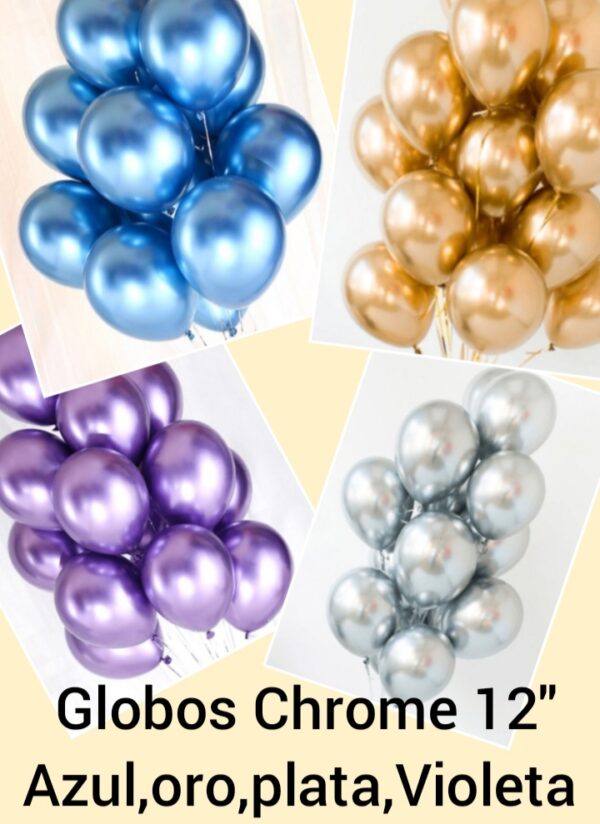 Globos cromados 12"  oro, rosa gold , azul  plata
