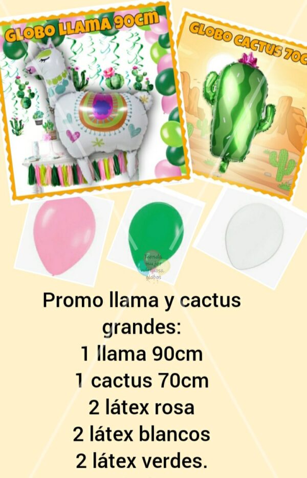 Promo combo globos  llama y cactus grandes
