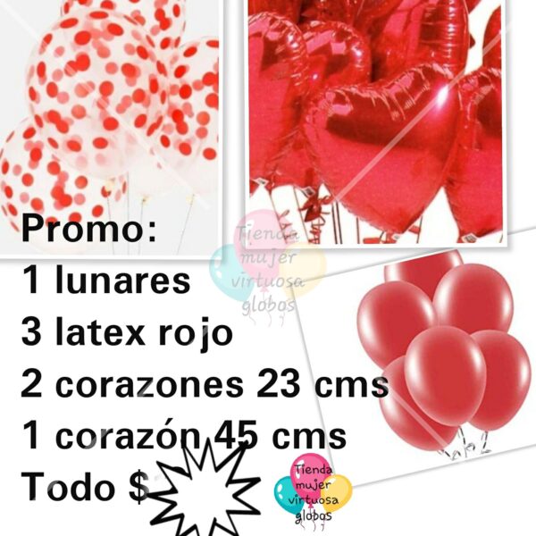 Promo combo globos rojo lunares