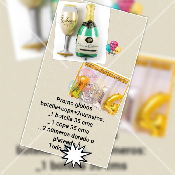 Promo combo globos copa y botella champagne 35 cm
