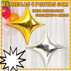 Estrella 4 puntas oro, plata 60cm