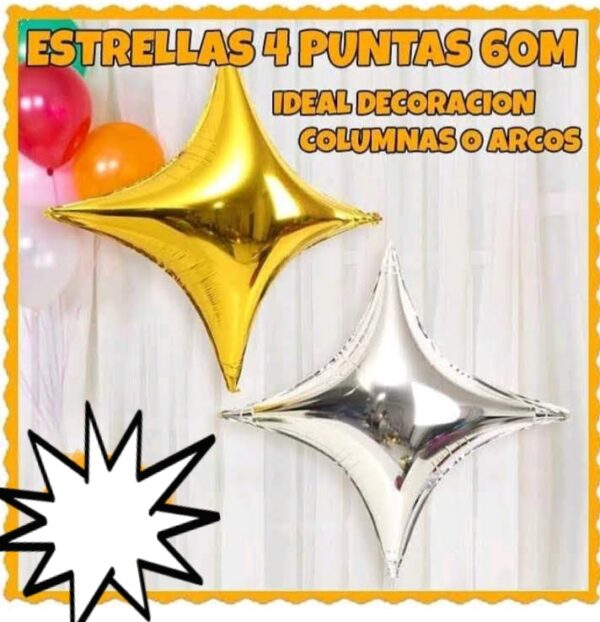 Estrella 4 puntas oro, plata 60cm