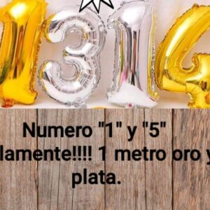 Globo número 1 metro solo ¨1¨y ¨5¨plata, oro y rosa