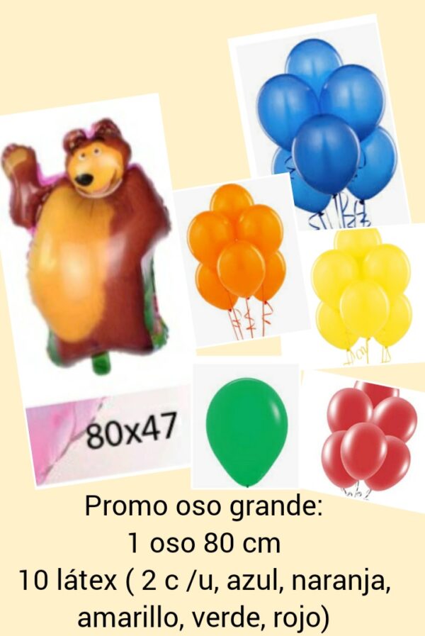 Promo combo globos oso 80 cm, masha y el oso