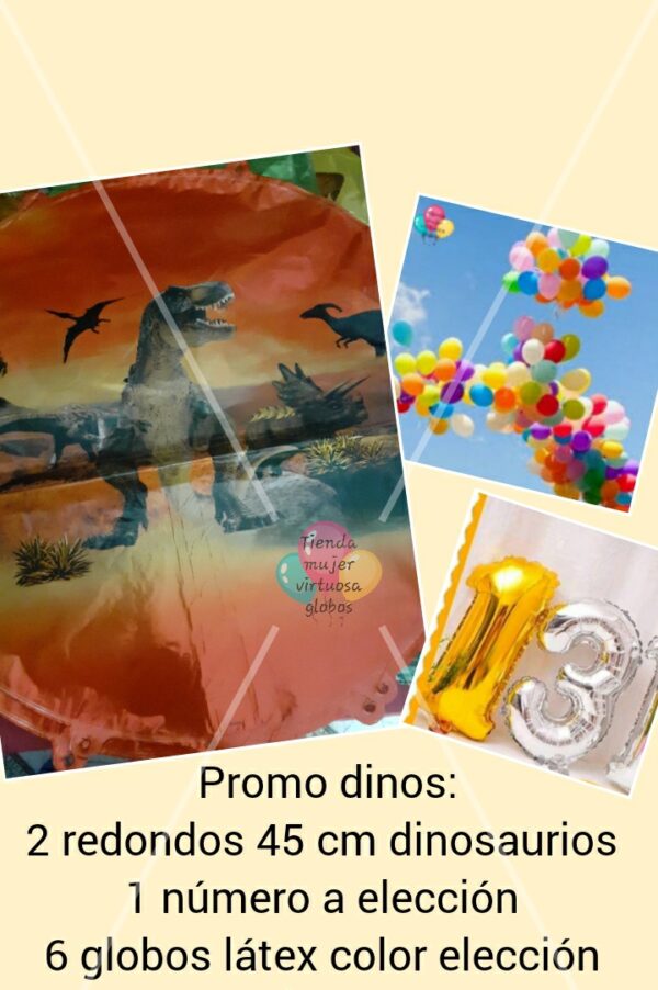 Promo combo globos dinosaurios redondos