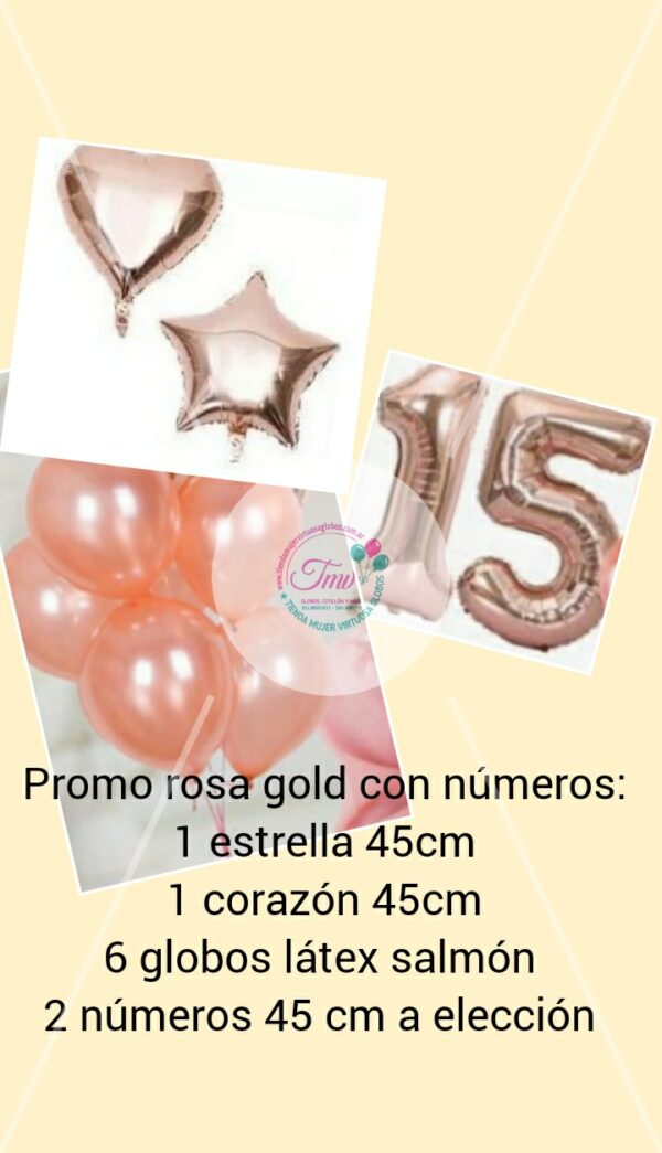 Promo combo globos rosa gold con números 40cm