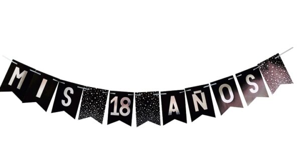 Banderin guirnalda " mis 18 años" negro