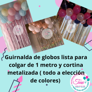 Guirnalda globos látex lista para colgar + cortina lluvia elección