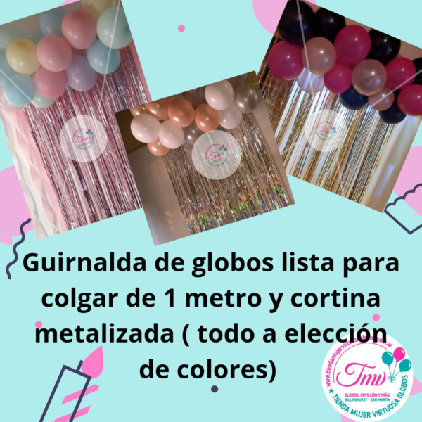 Guirnalda globos látex lista para colgar + cortina lluvia elección
