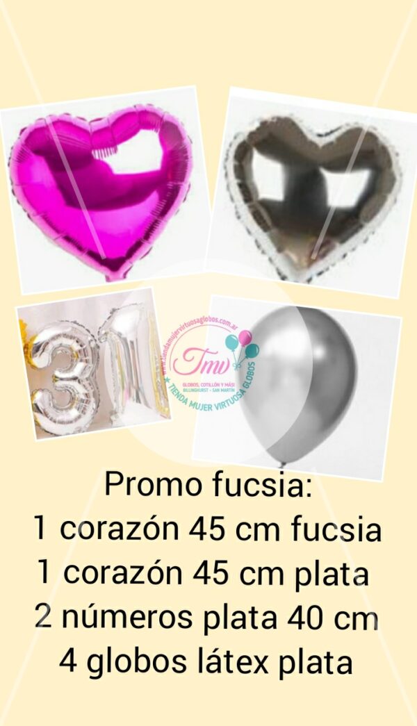 Promo combo globos fucsia y plata