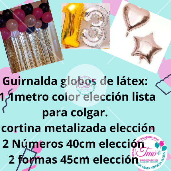 Promo combo Guirnalda lista para colgar , cortina, números,  estrella, corazón