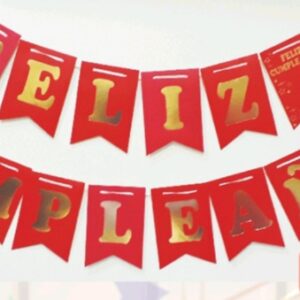 Banderin guirnalda rojo feliz cumpleaños
