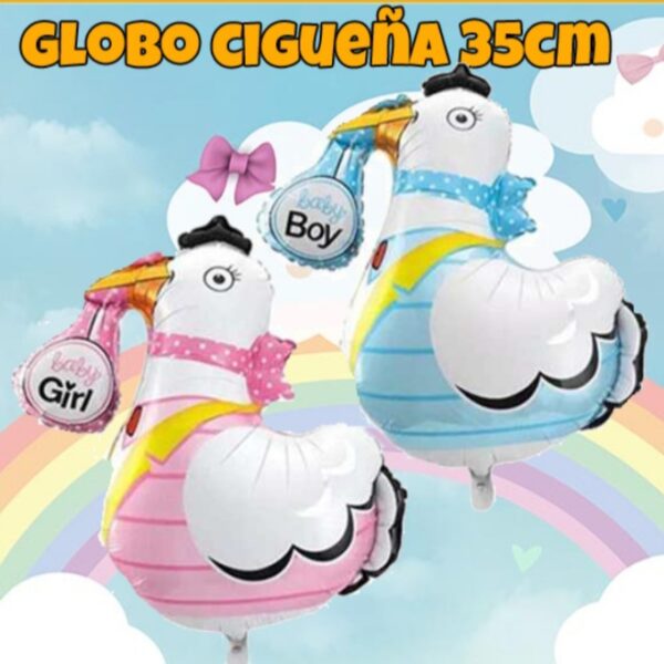 Globos cigüeña baby shower rosa celeste 35 cm