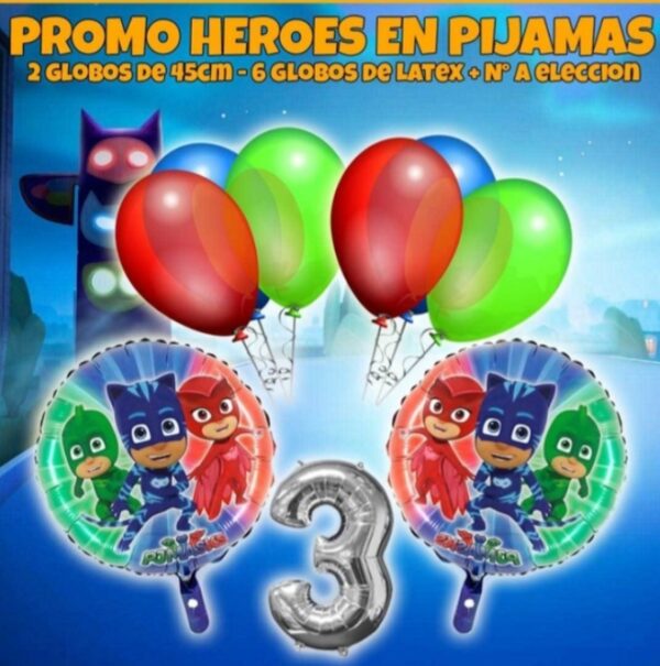Promo combo globos héroes en pijamas