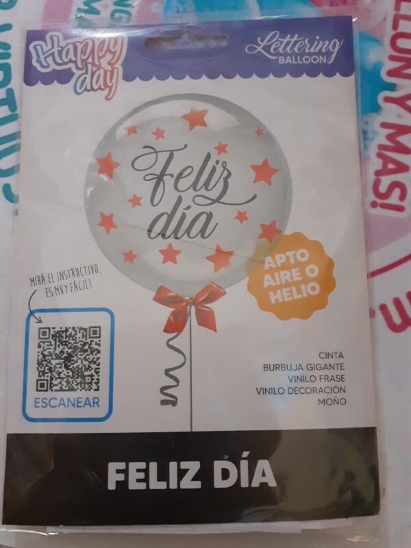 Globo burbuja feliz día transparente ( desinflado, lo arma el cliente)