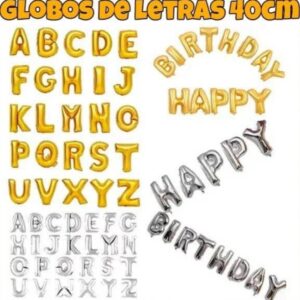 Globos Letras 40 cm oro y plata