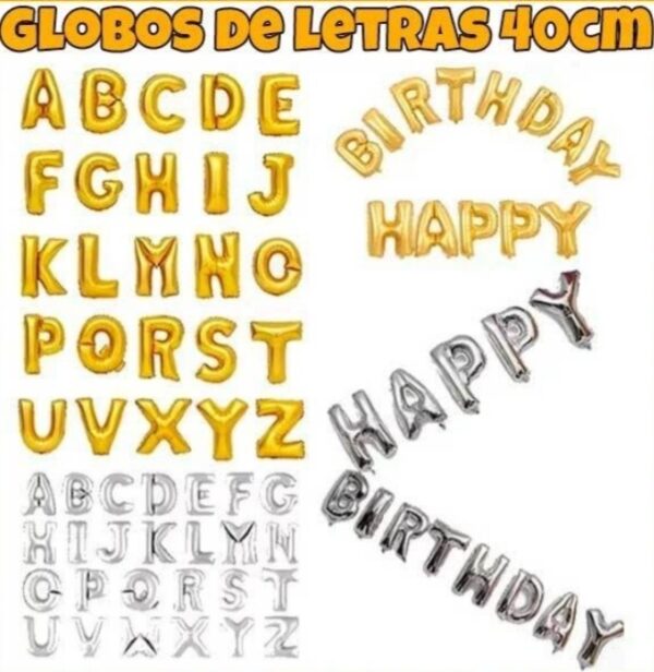 Globos Letras 40 cm oro y plata