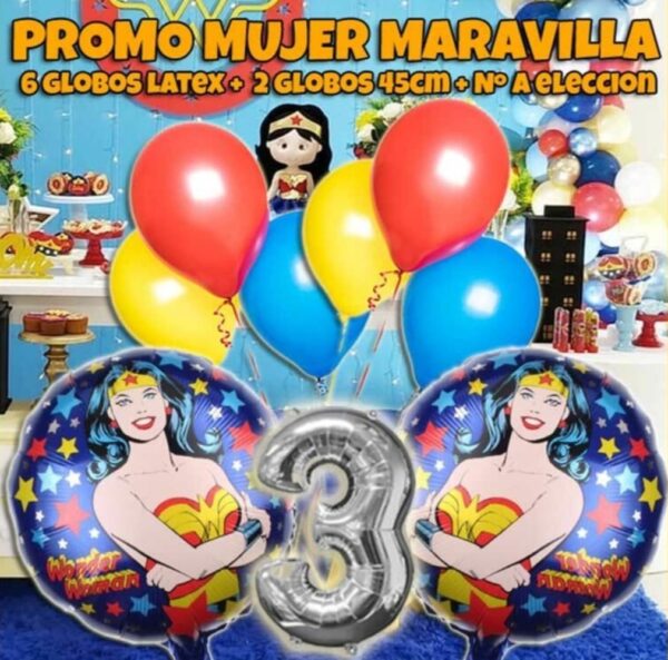 Promo combo globos mujer maravilla