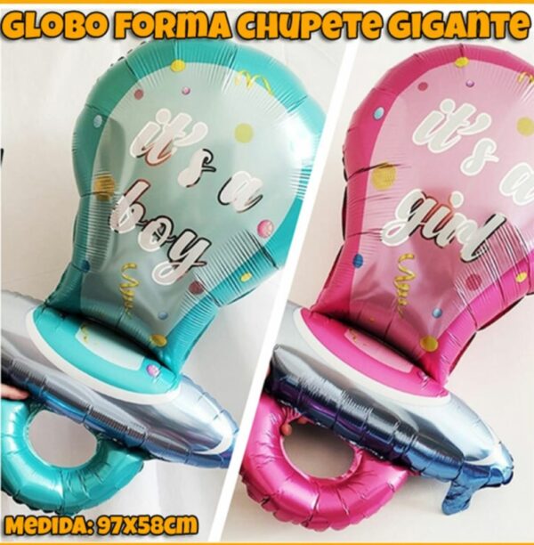 Globo chupete gigante 97x58 cm rosa, celeste baby shower