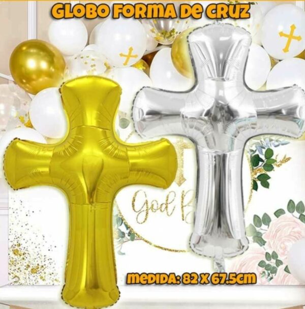 Globo cruz , comunión,  dorado, plata 82x67 cm