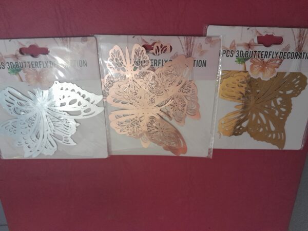 Mariposas 3D x6 autohadesivas oro, plata, rosa gold