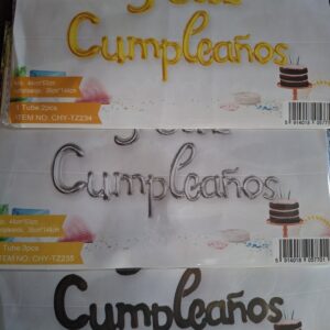 Set globos frase feliz cumpleaños letra cursiva unido
