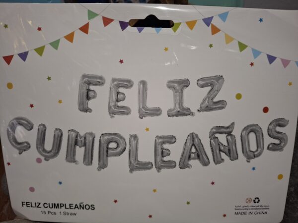 Set globos feliz cumpleaños letra imprenta dorado, plata, rosa gol, azul, negro, arco iris - Image 2