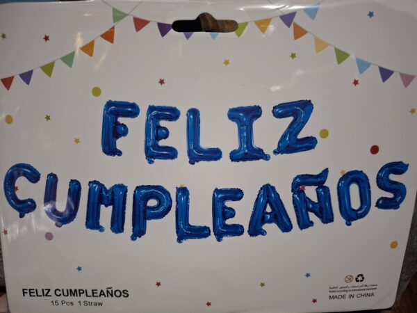 Set globos feliz cumpleaños letra imprenta dorado, plata, rosa gol, azul, negro, arco iris - Image 5