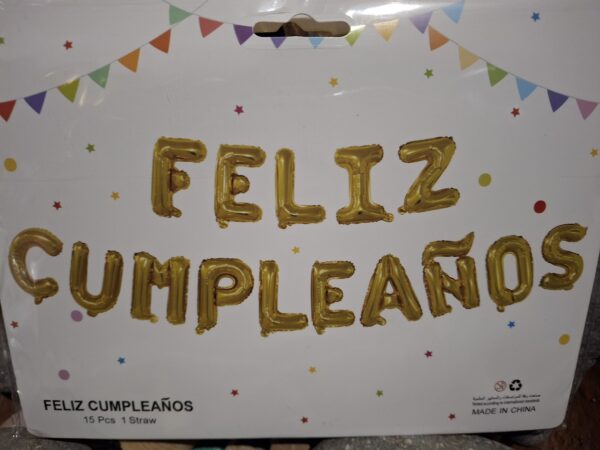 Set globos feliz cumpleaños letra imprenta dorado, plata, rosa gol, azul, negro, arco iris - Image 6