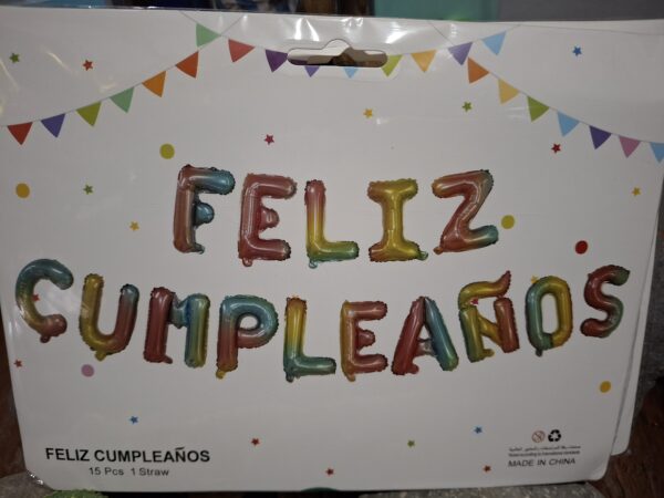 Set globos feliz cumpleaños letra imprenta dorado, plata, rosa gol, azul, negro, arco iris - Image 3