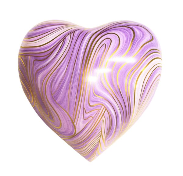 Globo corazón marmolado lila , oro, blanco 45 cm
