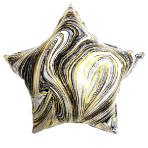 Globo estrella marmolado negro, oro, blanco,  45cm
