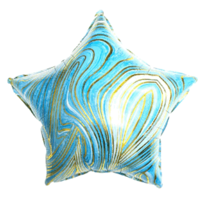 Globo estrella marmolado celeste, blanco, oro 45cm