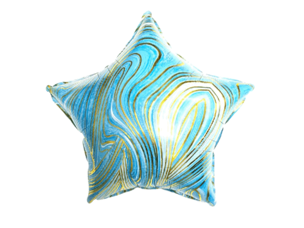 Globo estrella marmolado celeste, blanco, oro 45cm
